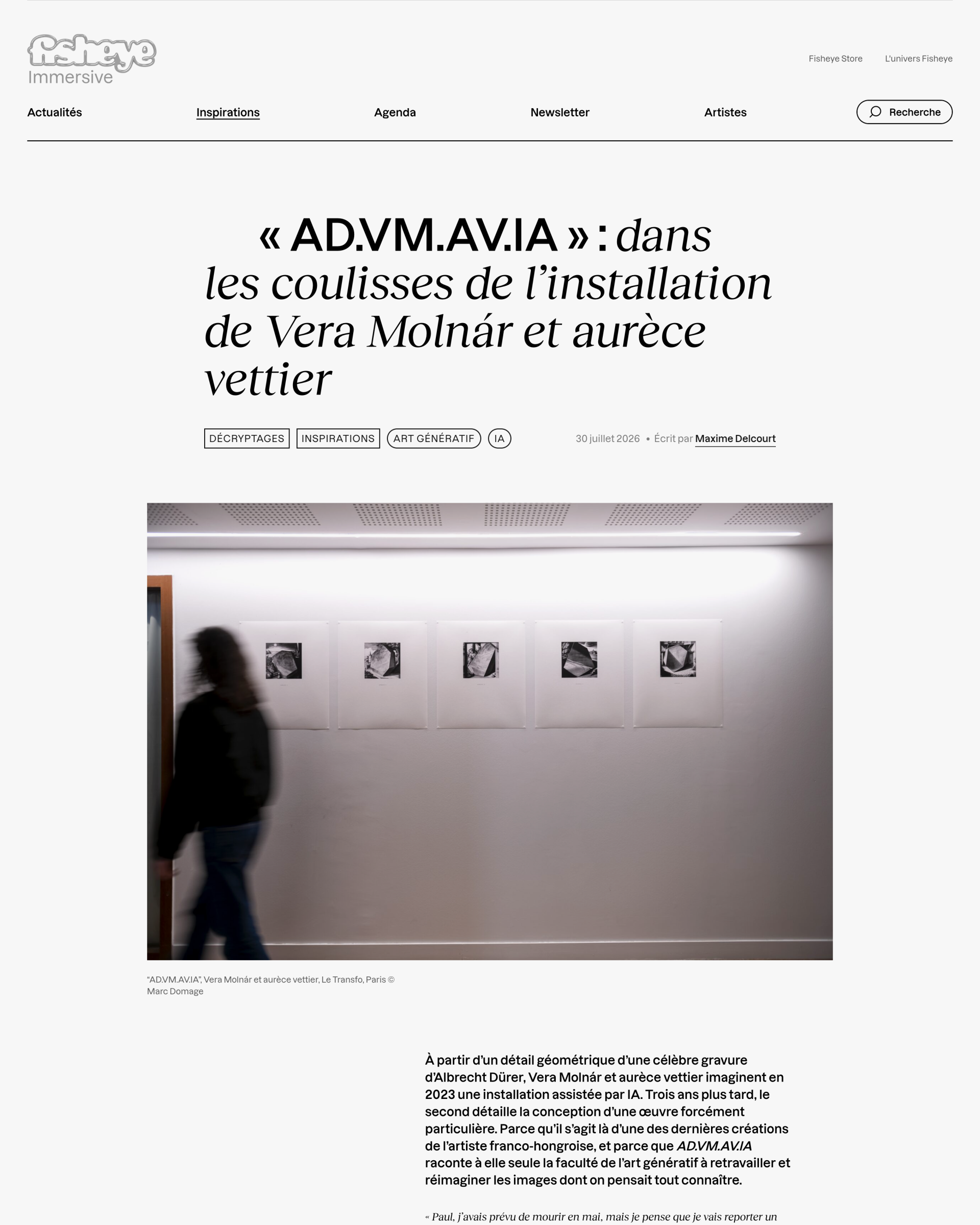 《AD.VM.AV.IA》:探秘Vera Molnár与aurèce vettier装置作品的幕后——杂志封面报道,由Fisheye Immersive出版,2026年,作者Maxime Delcourt