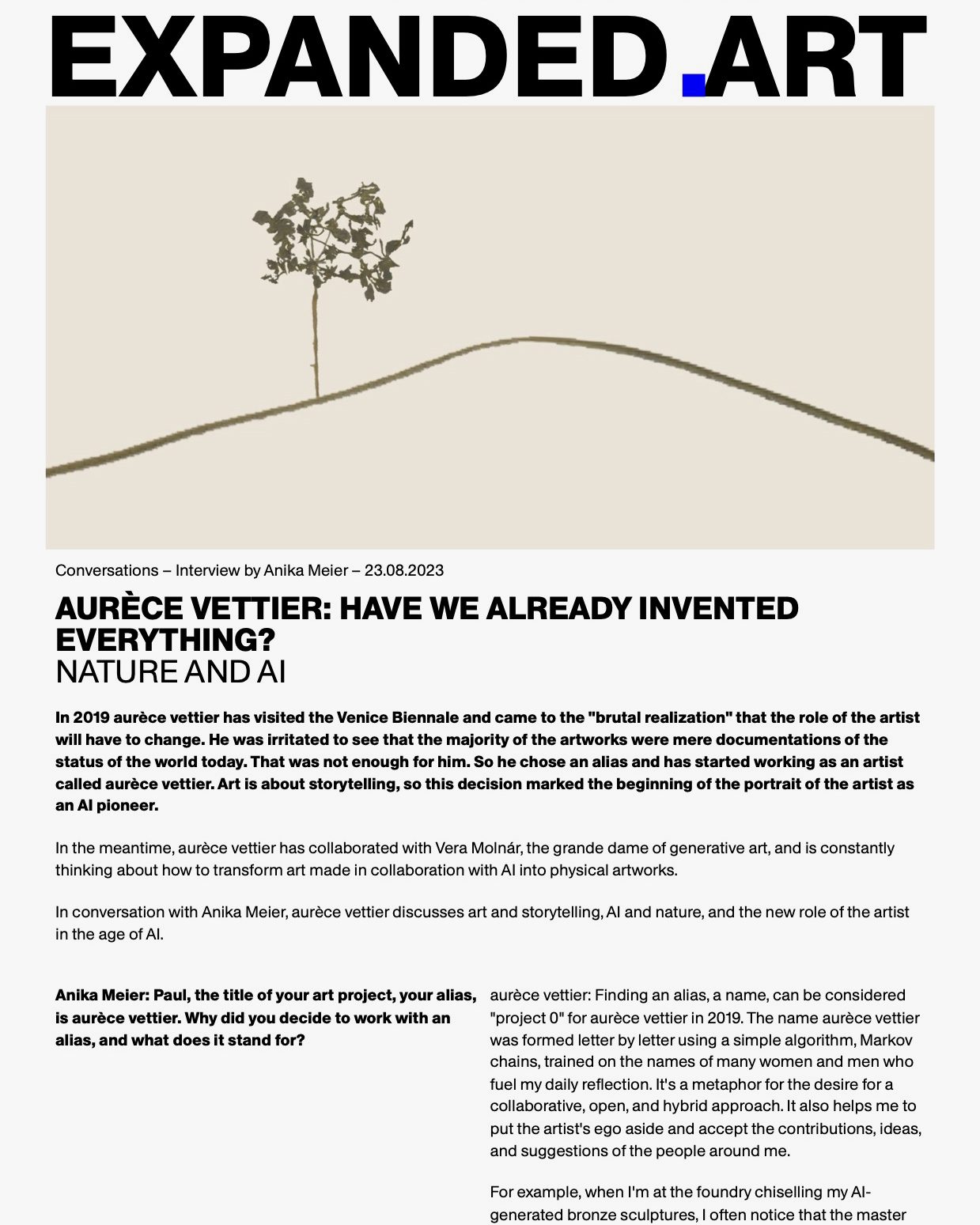 aurèce vettier: 우리는 이미 모든 것을 발명했는가? — 매거진 표지, EXPANDED.ART 발행, 2023, Anika Meier 작성
