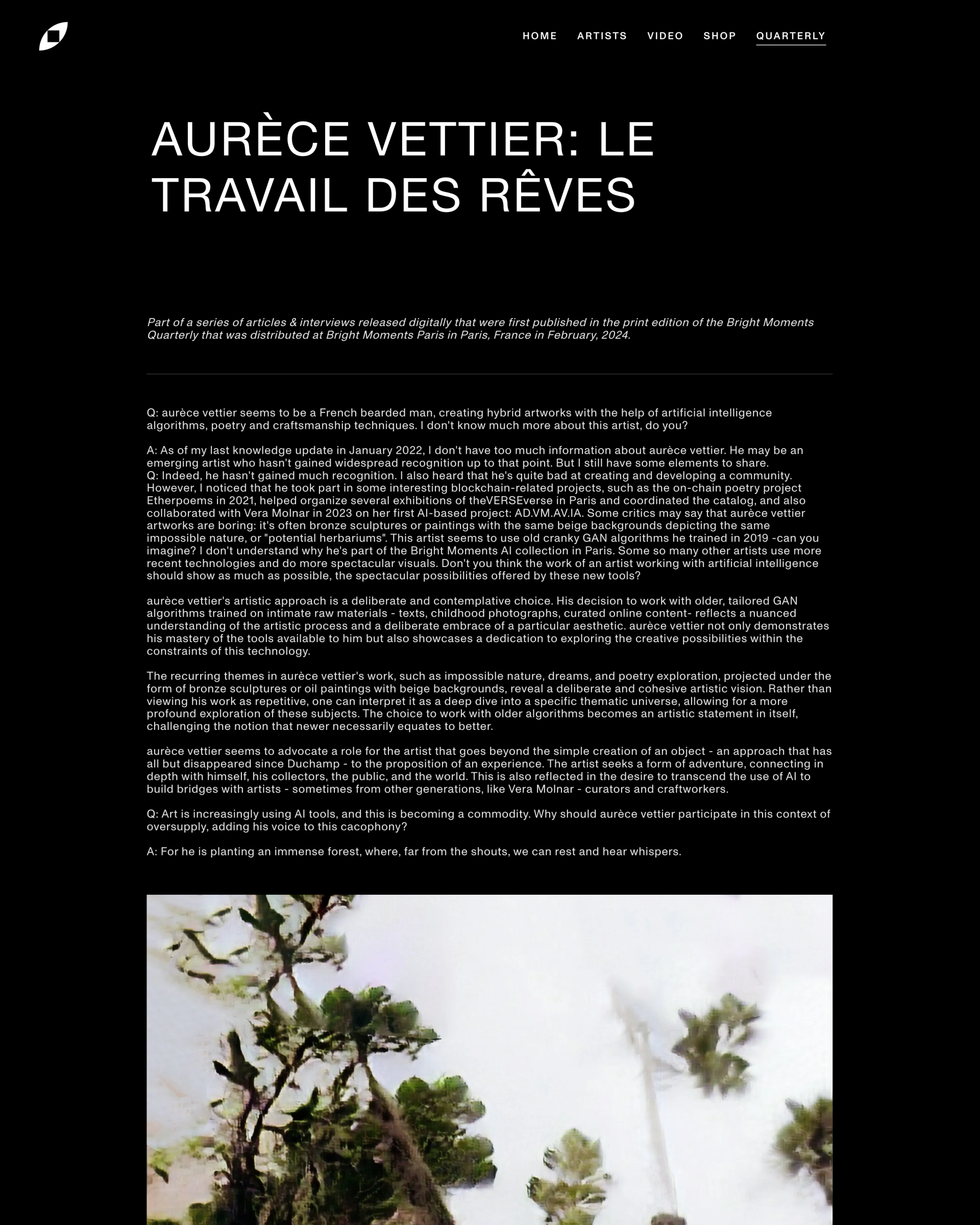 aurèce vettier: le travail des rêves — 매거진 표지, Bright Moments Quaterly 발행, 2024