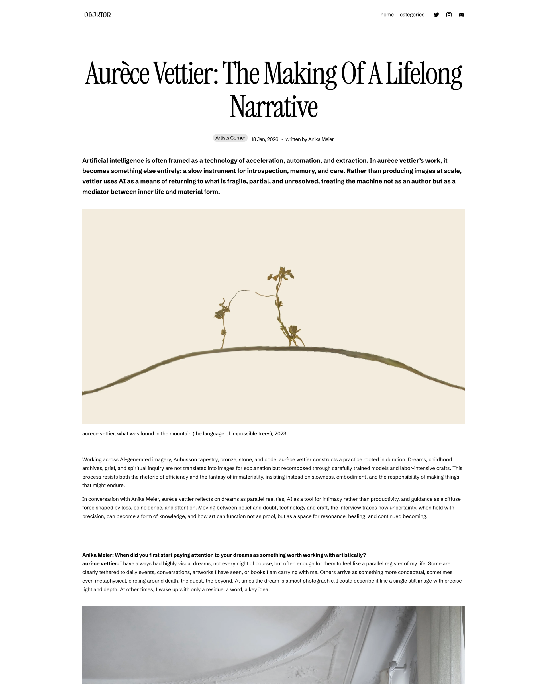aurèce vettier:一段终身叙事的塑造——杂志封面,由OBJKTOR出版,2026年,作者Anika Meier