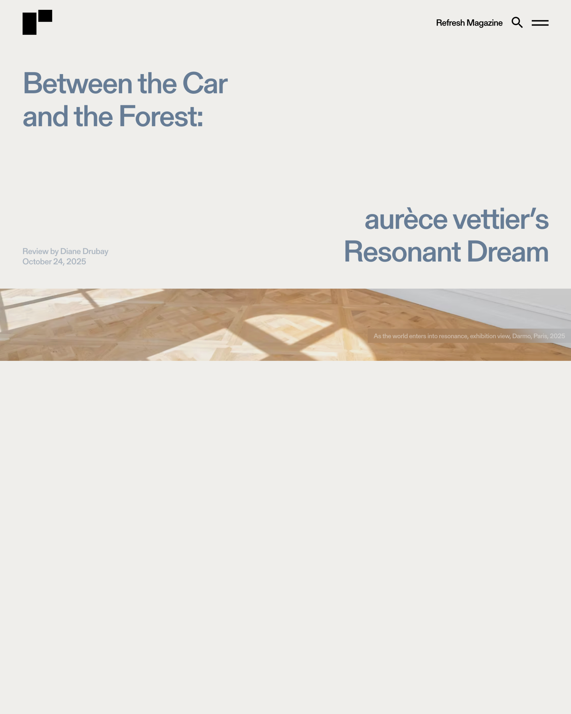 在汽车与森林之间:aurèce vettier的共鸣之梦 —— 杂志封面,由Refresh Magazine出版,2025年,作者:Diane Drubay