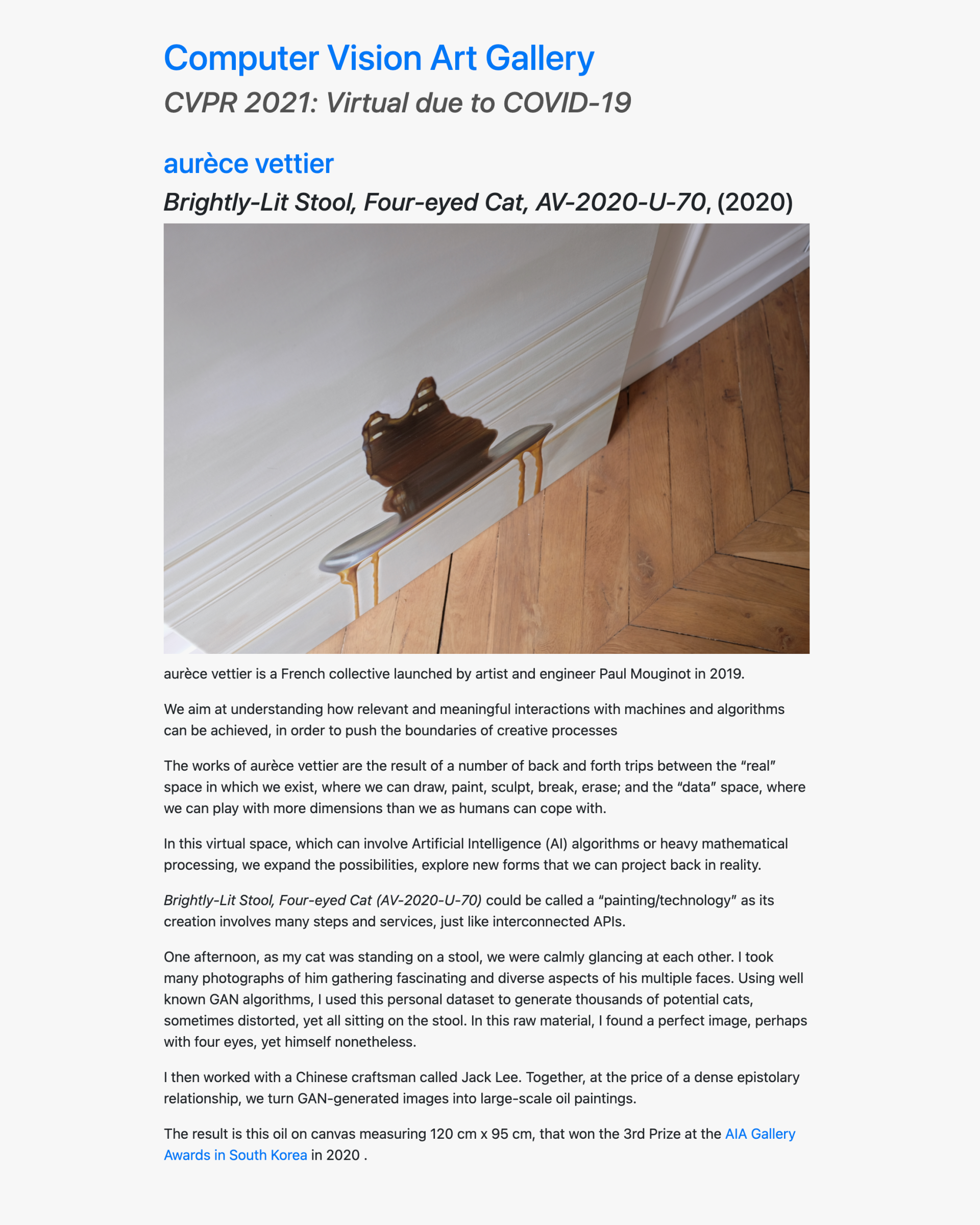 CVPR Art Gallery — magazine cover, published by CVPR Art Gallery, 2021, written by Luba Elliott