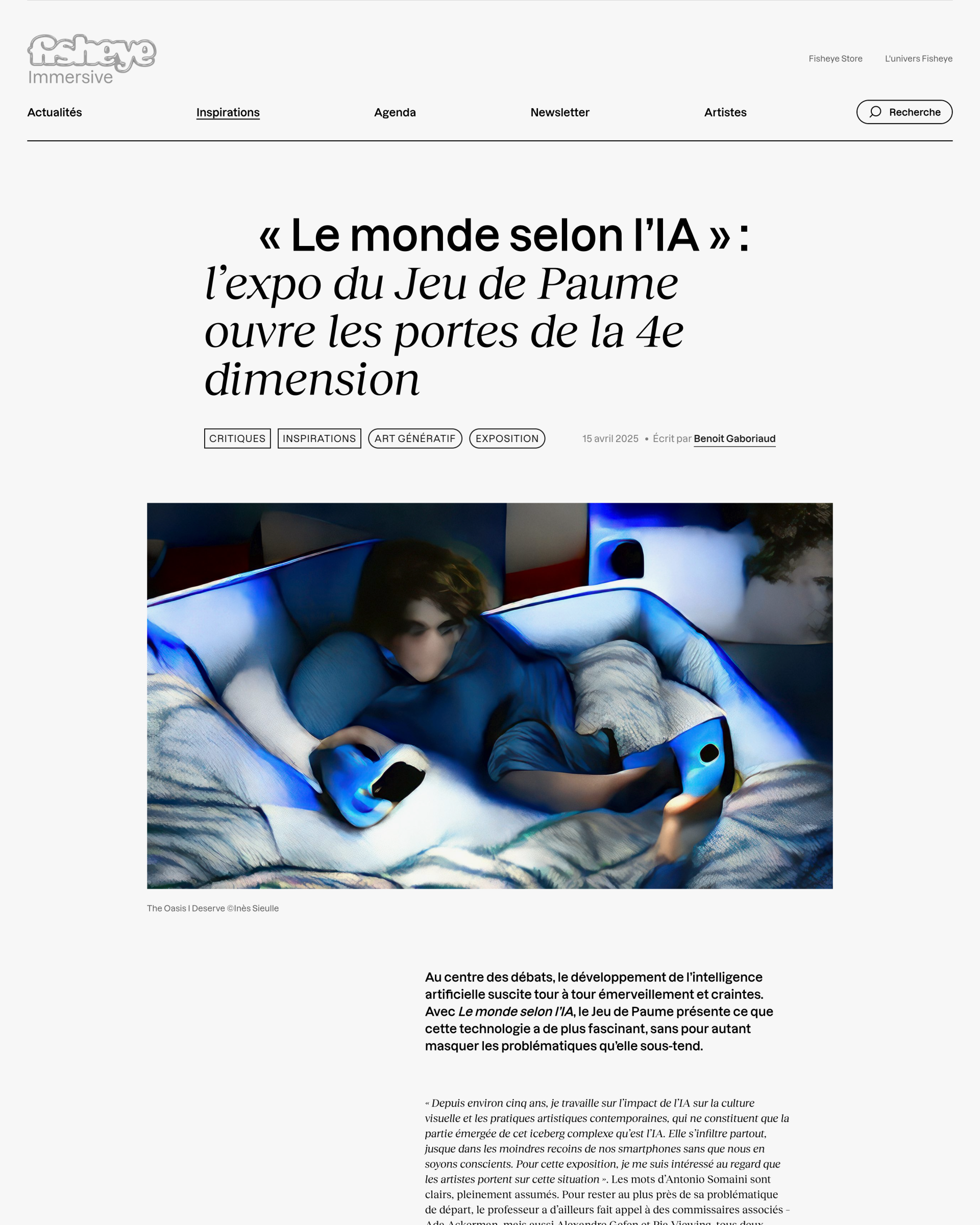 « Le monde selon l’IA » : معرض Jeu de Paume يفتح أبواب البعد الرابع — غلاف مجلة، نشرته Fisheye Immersive، عام 2025، بقلم Benoît Gaboriaud