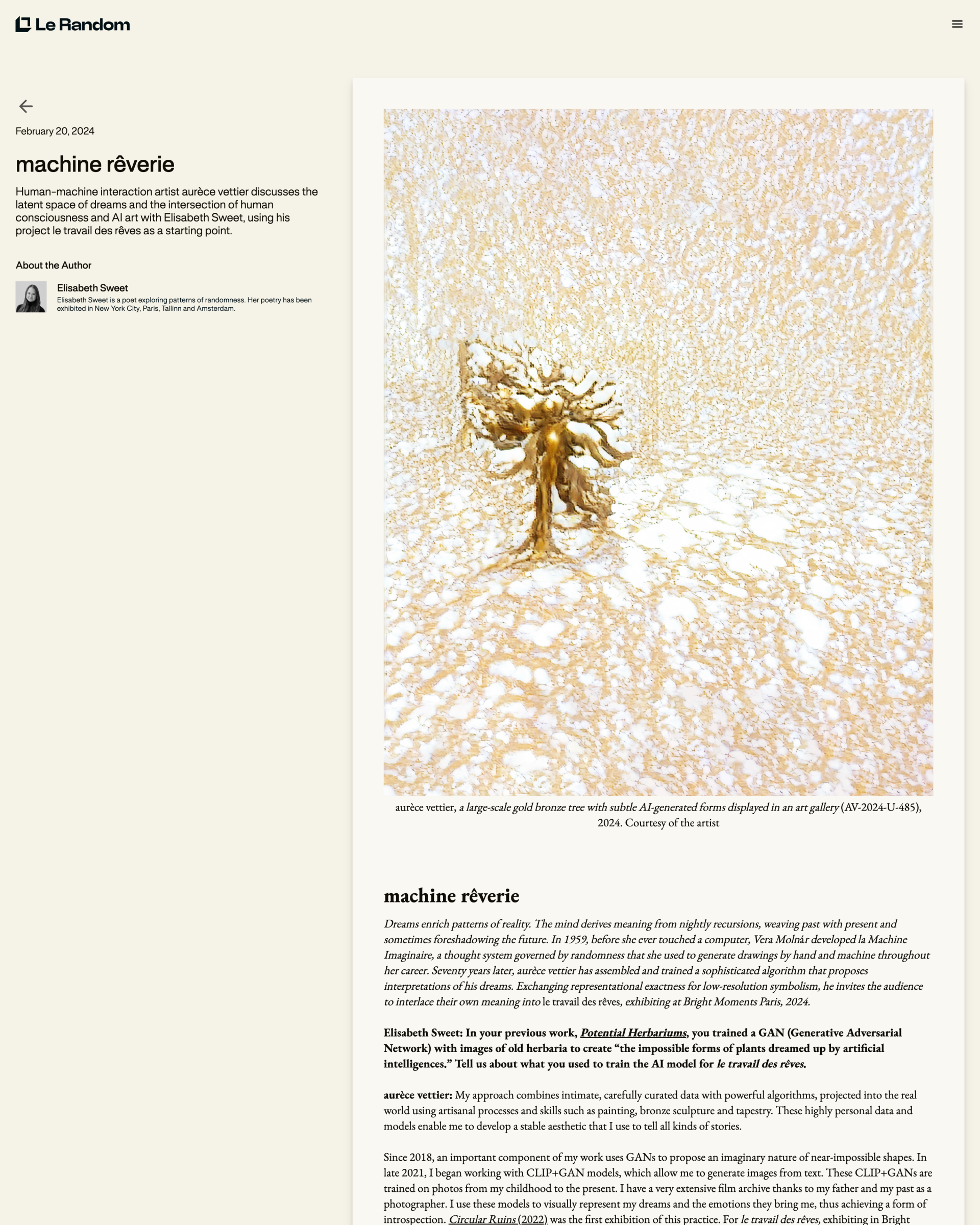 machine rêverie — magazine cover, published by LeRandom, 2024, written by Elisabeth Sweet