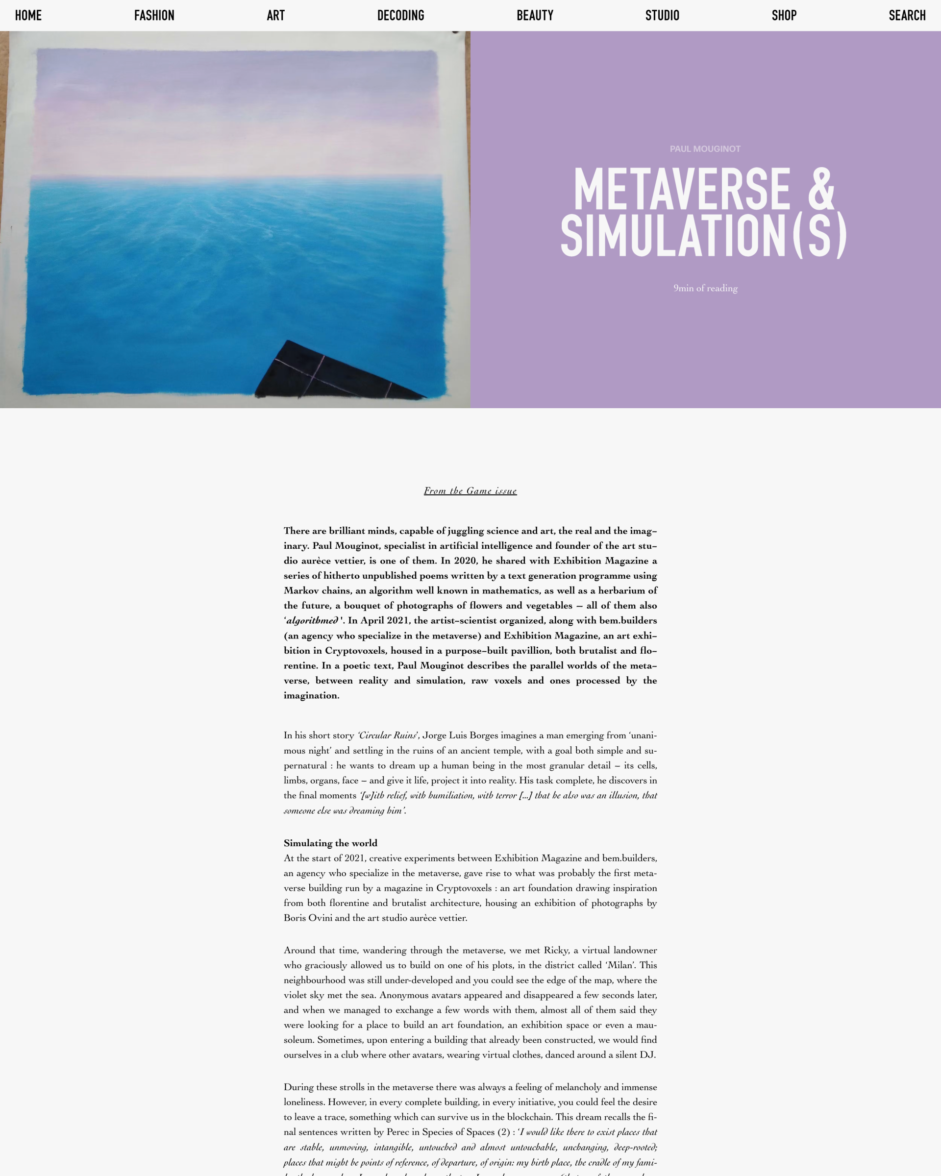 Metaverse & Simulation(s) — magazine cover, published by Exhibition Magazine, 2022