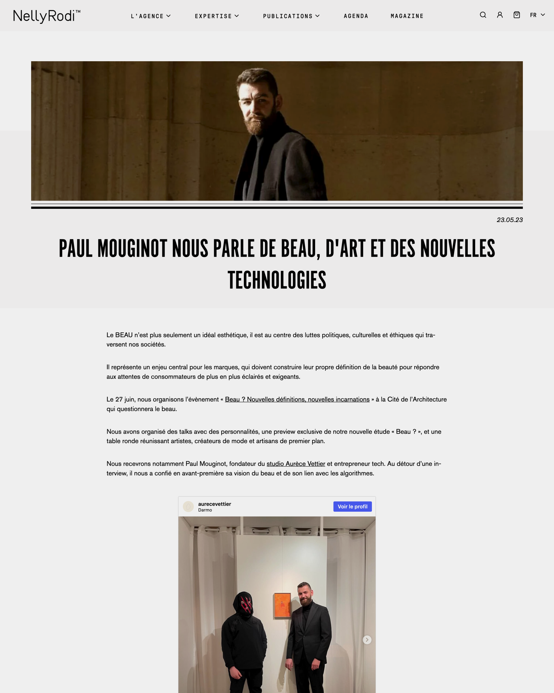 Paul Mouginot nous parle de Beau, d'art et des nouvelles technologies — magazine cover, published by NellyRodi, 2023, written by NellyRodi