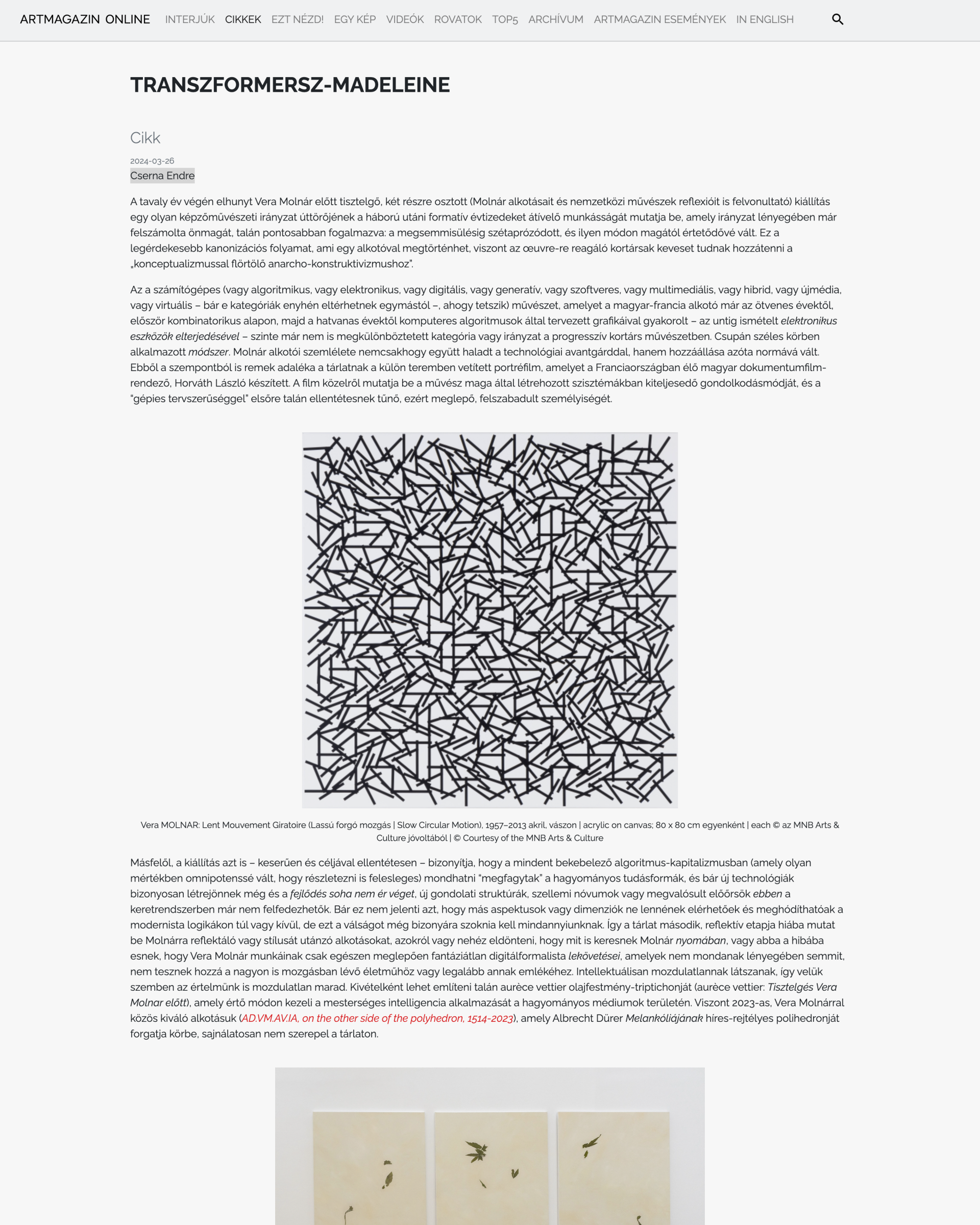 ترانسفورمرز-مادلين — غلاف مجلة، نُشر بواسطة Artmagazin.hu، عام 2024، كتبه Cserna Endre