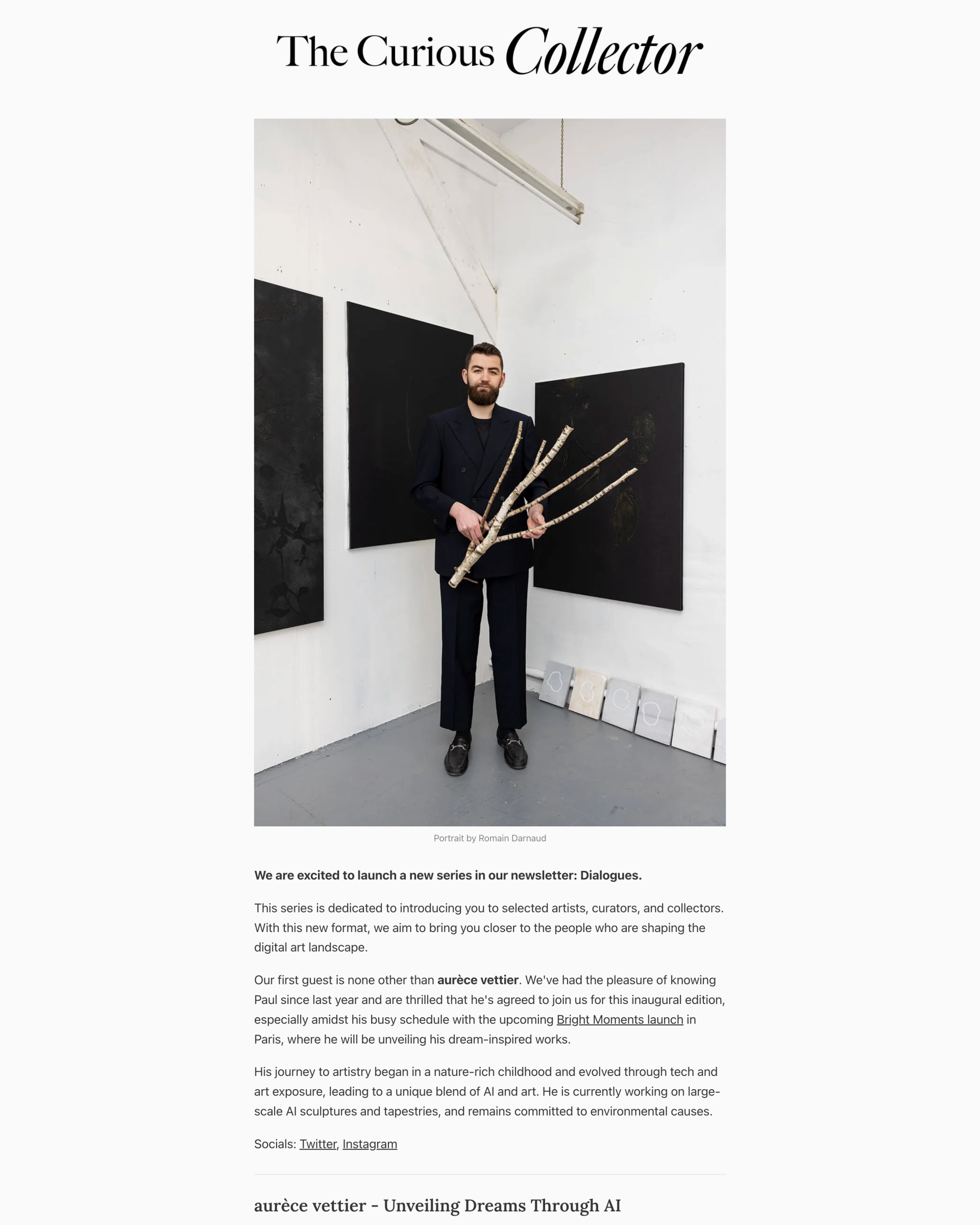 对话录:aurèce vettier ——通过人工智能揭示梦境——杂志封面,由The Curious Collector出版,2024年,作者Marcel Rangnow