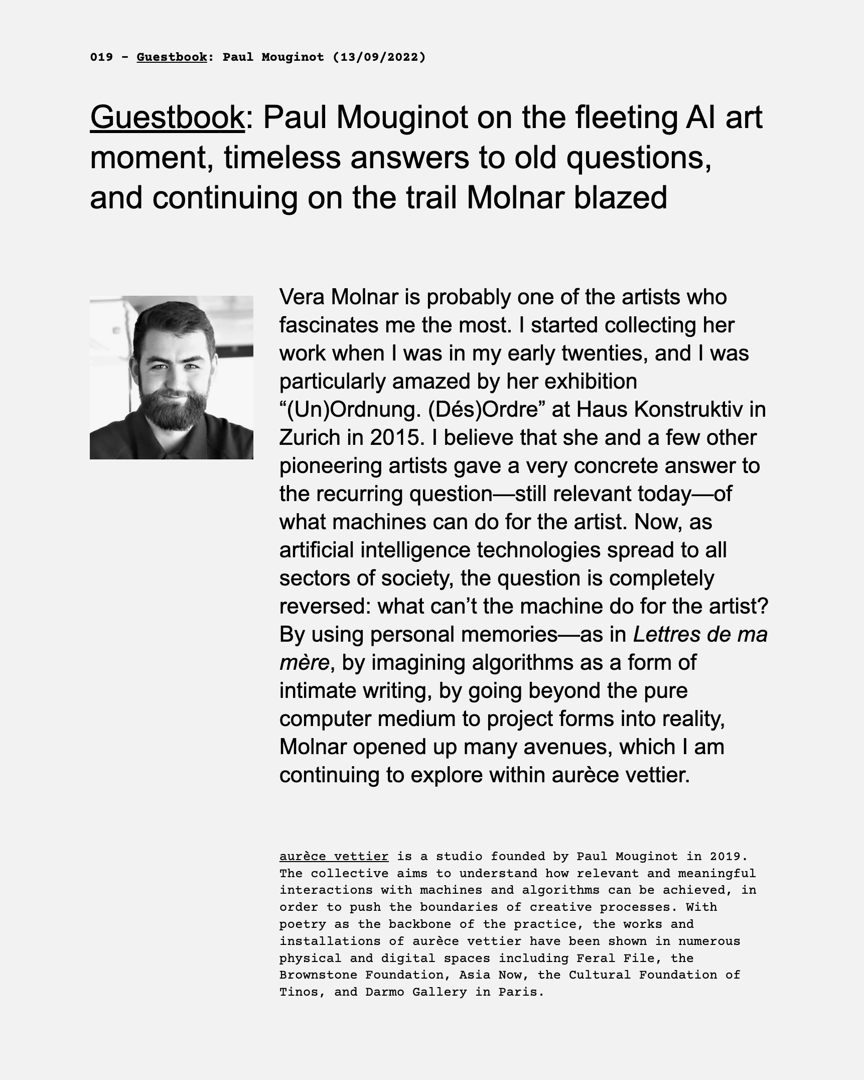 Вера Мольнар, «Weaving Variations» — обложка журнала, издано HOLO, 2022, автор текста Zsofi Valyi-Nagy