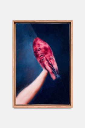 デヴィッド・リンチ、AI生成画像からのキャンバスに油彩、オーク製フレーム、金箔、30 x 20 cm、2021年、「円形の廃墟」シリーズより