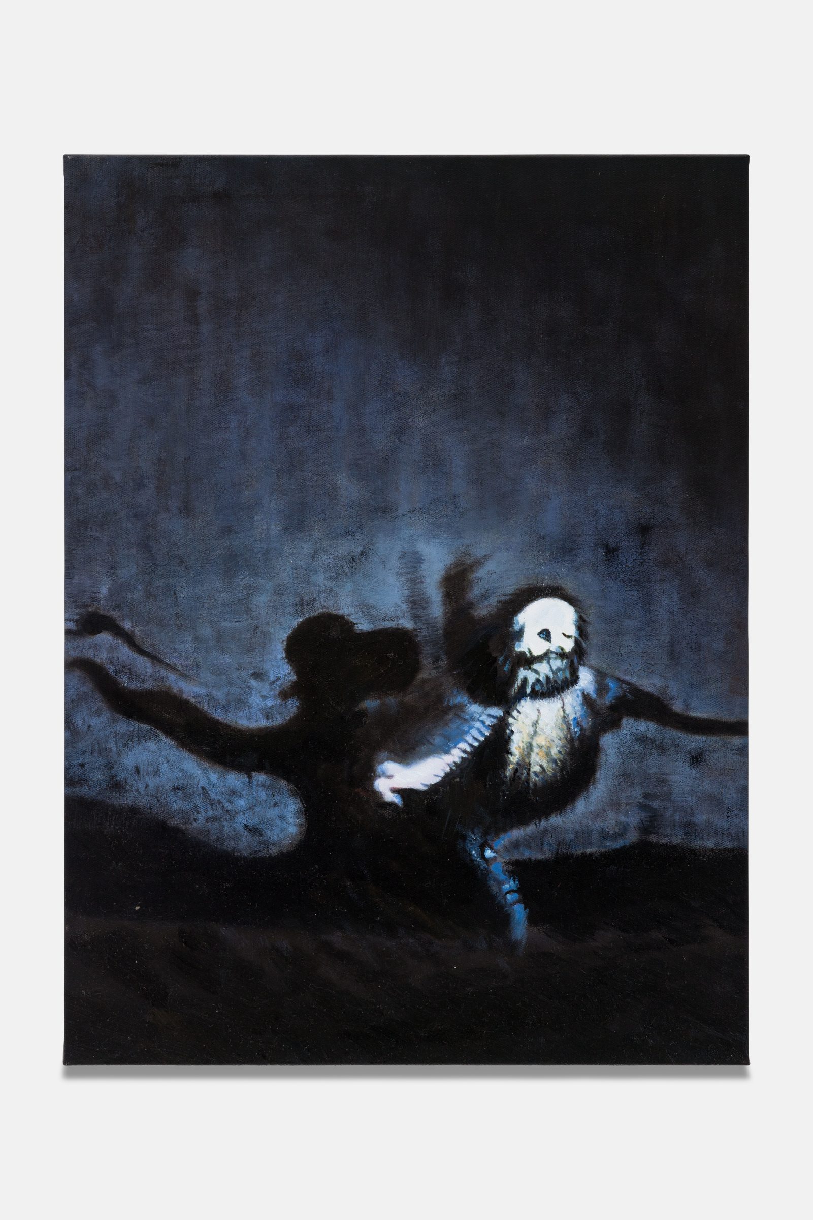 죽음이 인공지능과 어울리며, AI 생성 이미지로부터의 캔버스 유화, 60 x 45 cm, 2024, '보이지 않는 빛' 시리즈로부터